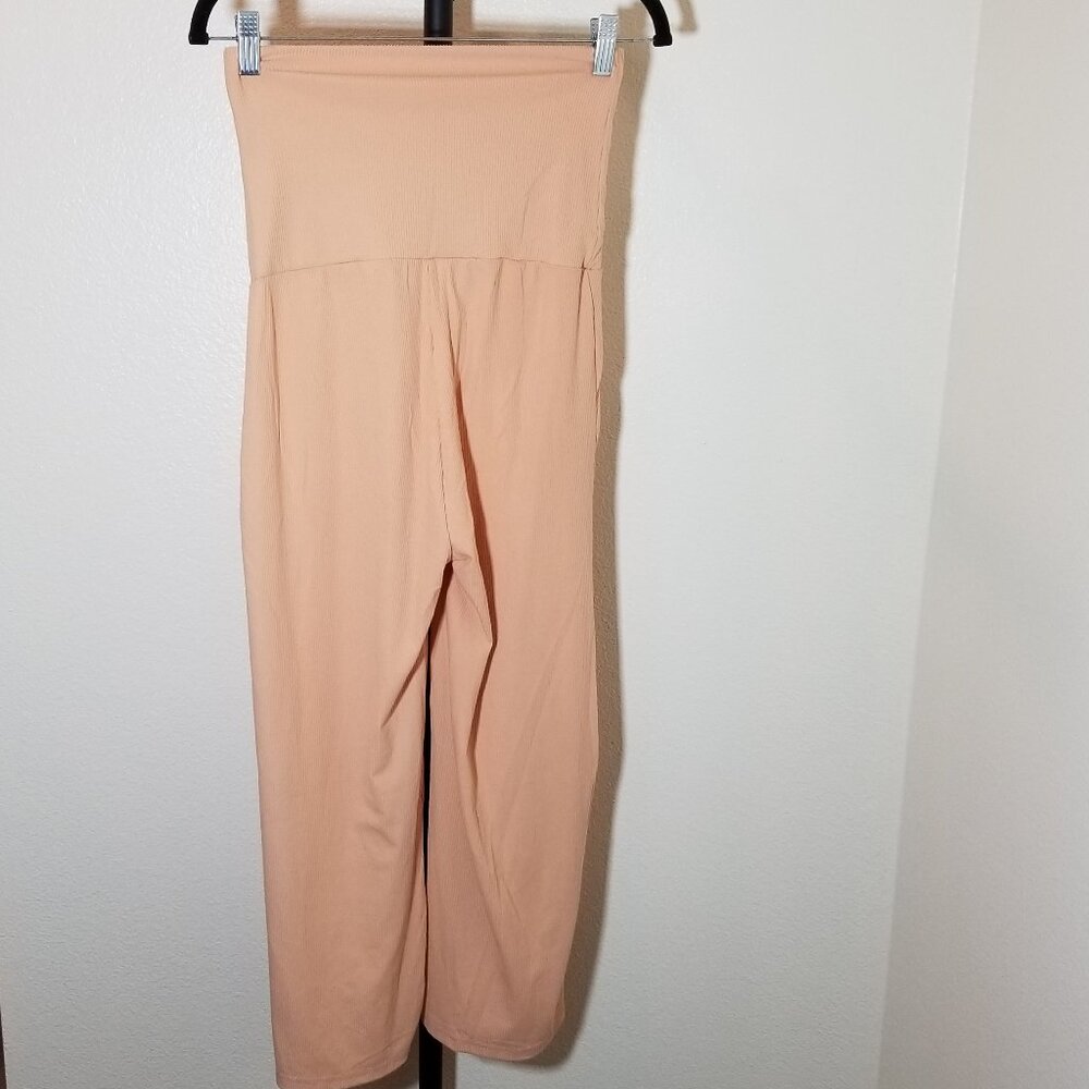 Real Essentials Womens Small Coral Foldover Ribbed‎ Yoga Pants Gym Workout NWOT